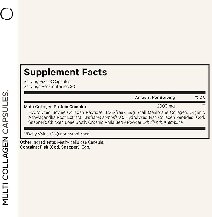 Codeage Multi Collagen Capsules – 5 Collagen Types I, II, III, V & X – Hydrolyzed Grass-Fed Bovine Protein with Ashwagandha, Amla, and Vitamins - 2-Pack