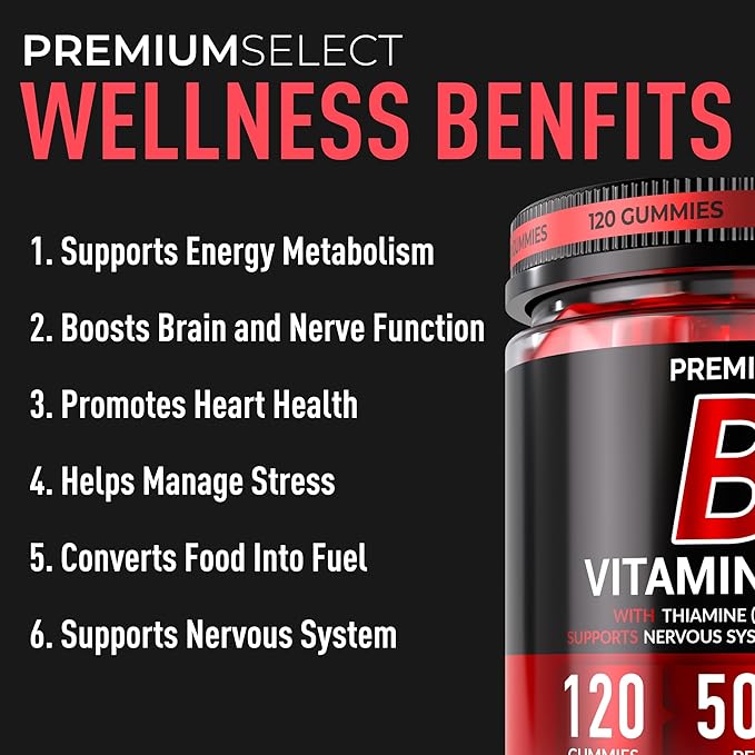 Vitamin B1 Gummies – Sugar Free B1 Gummies with Thiamine, CoQ10 & Magnesium – B1 Vitamins for Women & Men, Adults & Kids – Thiamine Gummies for Energy & Nerve Support – 120 Count, 2-Month Supply