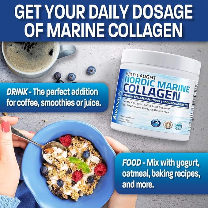 Marine Collagen Peptides Hydrolyzed Protein Powder + Ultra Biotin 10,000 Mcg Hair Skin and Nails Supplement