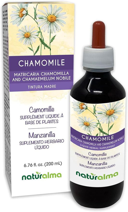 Naturalma German and Roman Chamomile (Matricaria chamomilla and Chamaemelum nobile) Flower Alcohol-Free Tincture - 6.76 fl oz Liquid Extract in Drops - Herbal Supplement - Vegan