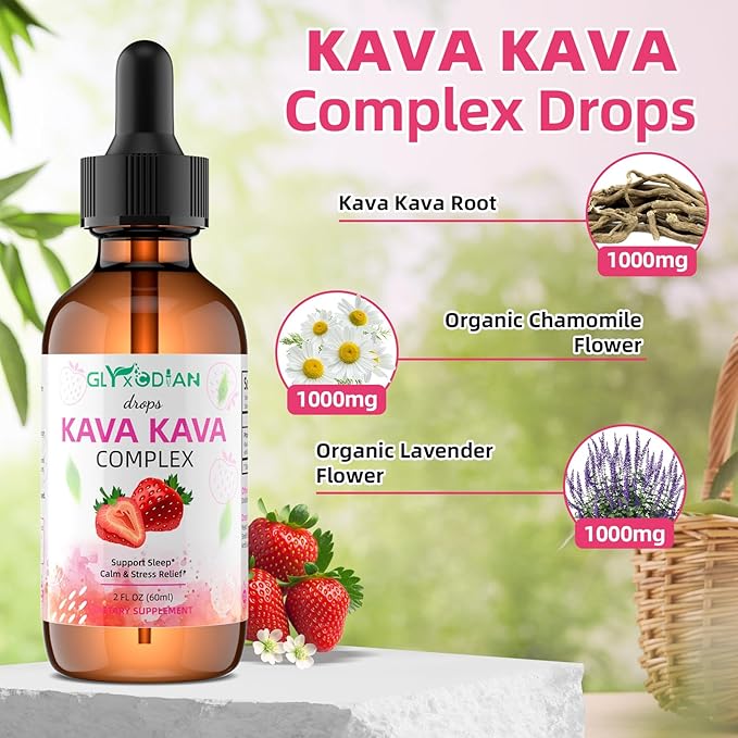 Kava Kava Root Liquid Drops: Kava Extract Supplement Calmness Relaxation Stress Relief Sleep Support High Potency Vegan Fast Acting Herbal with Kavalactones for Balanced Mood Alcohol Free Non-GMO