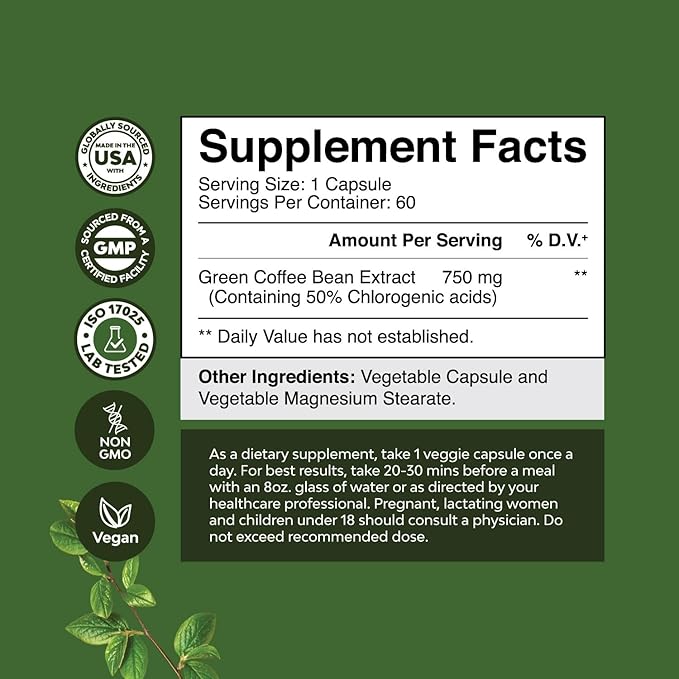 Bundle of Pure Green Coffee Bean Extract for Antioxidant Heart Health Mental Focus and Size Reduction and Cleanse and Detox Activated Charcoal Capsules for Bloating Relief and Body Detox Cleanse