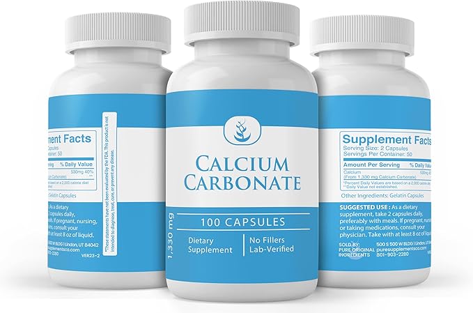 Pure Original Ingredients Calcium Carbonate, (100 Capsules) Always Pure, No Additives Or Fillers, Lab Verified