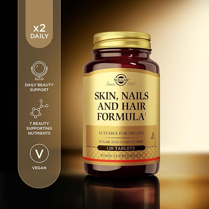 Solgar Skin, Nails & Hair, Advanced MSM Formula, 120 Tablets - Supports Collagen for Hair, Nail and Skin Health - Provides Zinc, Vitamin C & Copper - Non GMO, Vegan, Gluten & Dairy Free - 60 Servings ,Standard Packaging , 120 Count