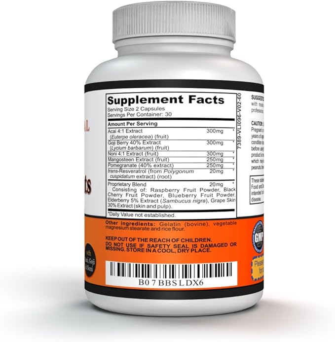 Niacin – Beta Sitosterol – Policosanol – Plant Sterols - Garlic – Cayenne Supplement Plus Super Antioxidant Supplement - Goji Berry, Acai Berry, Mangosteen, Resveratrol, Pomegranate & Noni
