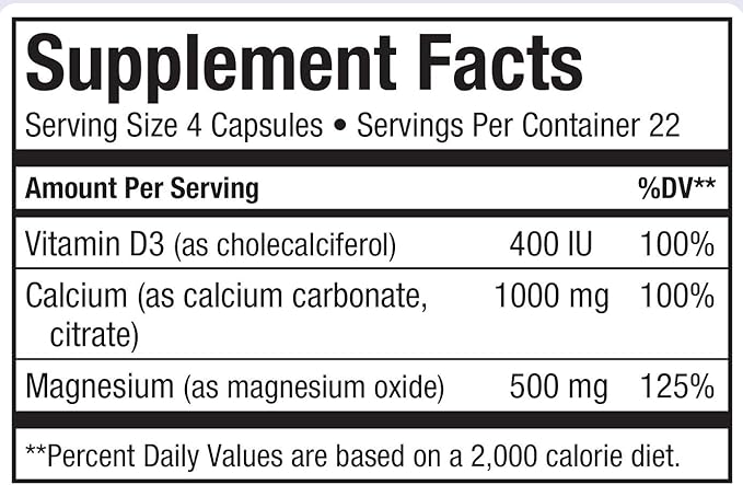 Maxi Health Calcium 1000 mg Supplement with Vitamin D3 (1000 IU) and Magnesium (500 mg) - Bone, Teeth and Joint Support for Men and Women - 90 Capsules