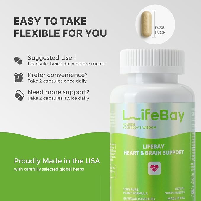 Heart & Brain Support - Inspired by Chinese Herbal Wisdom - A Circulation Supplement for Heart Health, Memory and Focus - with Notoginseng & Salvia - Made in USA - 60 Vegan Capsules