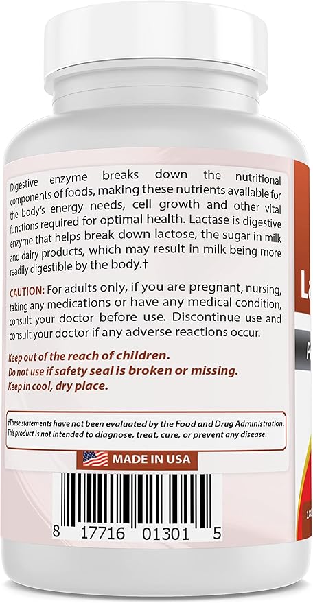 Best Naturals Lactose Intolerance Relief Tablets with Natural Lactase Enzyme, Fast Acting High Potency Lactase, 9000 FCC ALU, 180 Count