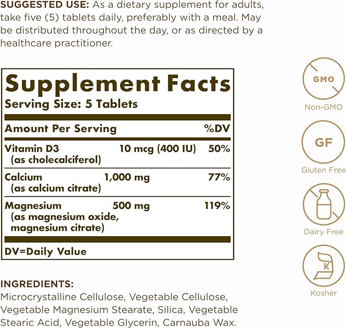 Solgar Calcium Magnesium with Vitamin D3-150 Tablets, Pack of 2 - Promotes Healthy Bones, Supports Nerve & Muscle Function - Non-GMO, Gluten Free, Kosher - 60 Total Servings