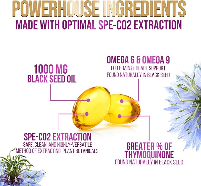 Black Seed Oil 1000mg - Premium Extra Strength Nigella Sativa Blackseed Oil - Black Cumin Seed Oil Skin, Digestive Health & Immune Support - Non-GMO Antioxidant, Gluten Free Supplement - 120 Softgels