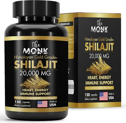 Organic Shilajit with Fulvic Acid, Humic Acid, 85+ Minerals- Gold Grade Plus - Same as Resin - Energy, Stamina, Brain Support - 120 Capsules - Made in The USA