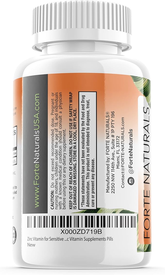 Zinc 50mg, (100 Tablets), Specially Formulated for Sensitive Stomach, Immune Support, Skin & Hair, Vegan Zinc Supplement, Non-GMO Made in USA