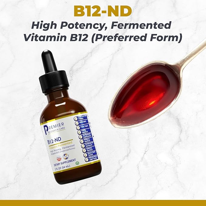 Premier Research Labs B12-ND - High-Potency Vitamin B12 - Supports Energy Levels, Memory & More - Brain Focus for Vegetarians & Vegans - Kosher Certified, Organic Ingredients - 2 fl oz