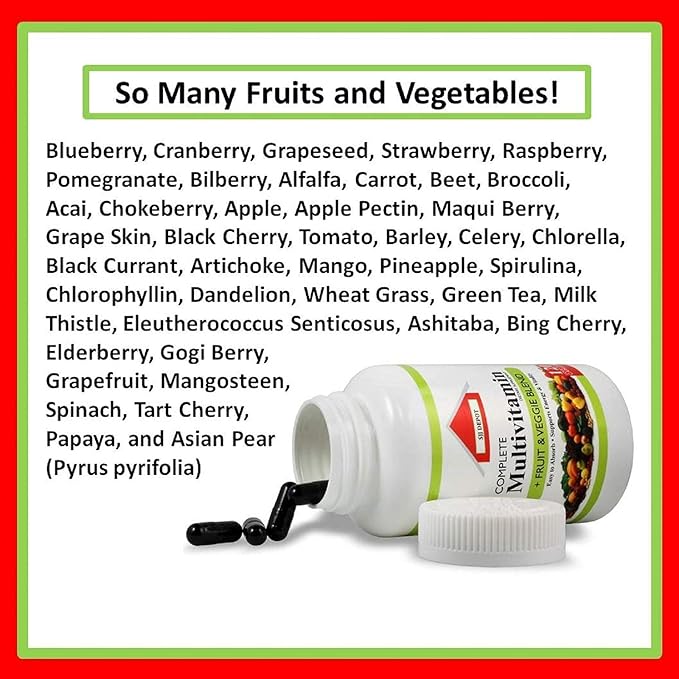 120 Multivitamin Fruit and Vegetable Liquid Capsules, Loaded Multivitamins, Supplements, Multiple Vitamin has Many Antioxidants, Daily Women Men Senior Adult Multi Vitamins