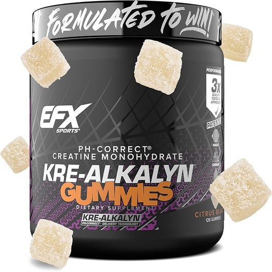 EFX Sports Kre-Alkalyn EFX Gummies | pH Correct Creatine Monohydrate Pill Supplement | Strength, Muscle Growth & Performance | 60 Servings, 120 Gummies - Citrus Blast