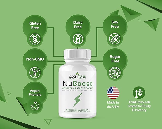 Energy & Focus Supplement - Caffeine L-Theanine, Vitamin B12, Rhodiola + BioPerine for Absorption, No Crash, Jitter Free 100mg Caffeine Pills, Clean Nootropic Brain Booster