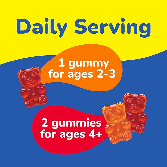 L’il Critters Gummy Vites No Sugar Added Daily Gummy Multivitamin for Ages 2+ Toddlers & Kids, Vitamin C, D3 for Immune, Strawberry and Orange Flavors, 100 Gummies