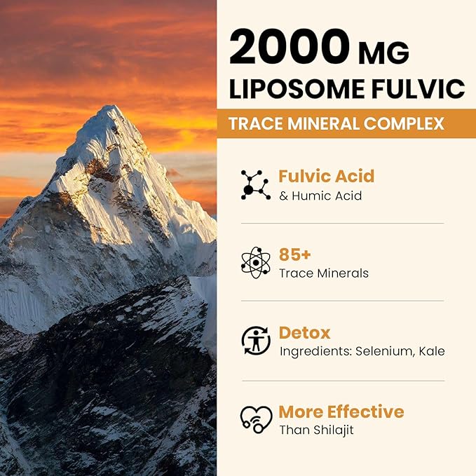 Trace Minerals Electrolytes Drops 2000 MG | Liquid Liposomal Fulvic Humic Acid Supplement | 85+ Trace Minerals | Hydration | Detoxification | Energy | pH Balance | Digestion | Immunity | 8 Oz
