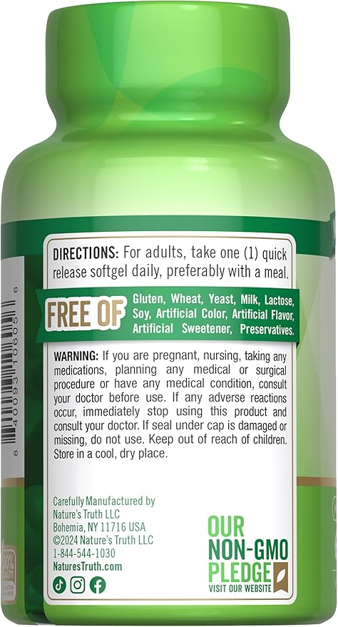 Nature's Truth Vitamin E Softgels | 1000 IU | 60 Count | Non-GMO & Gluten Free Supplement