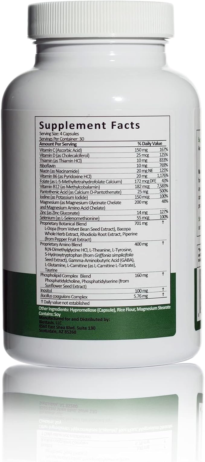 Mind Body Focus | Natural Nootropic Brain Supplement for Focus, Memory and Mood Support - Mental Clarity, Concentration and Cognitive Performance with Mucuna, Bacopa, Rhodiola, Phosphatidylcholine