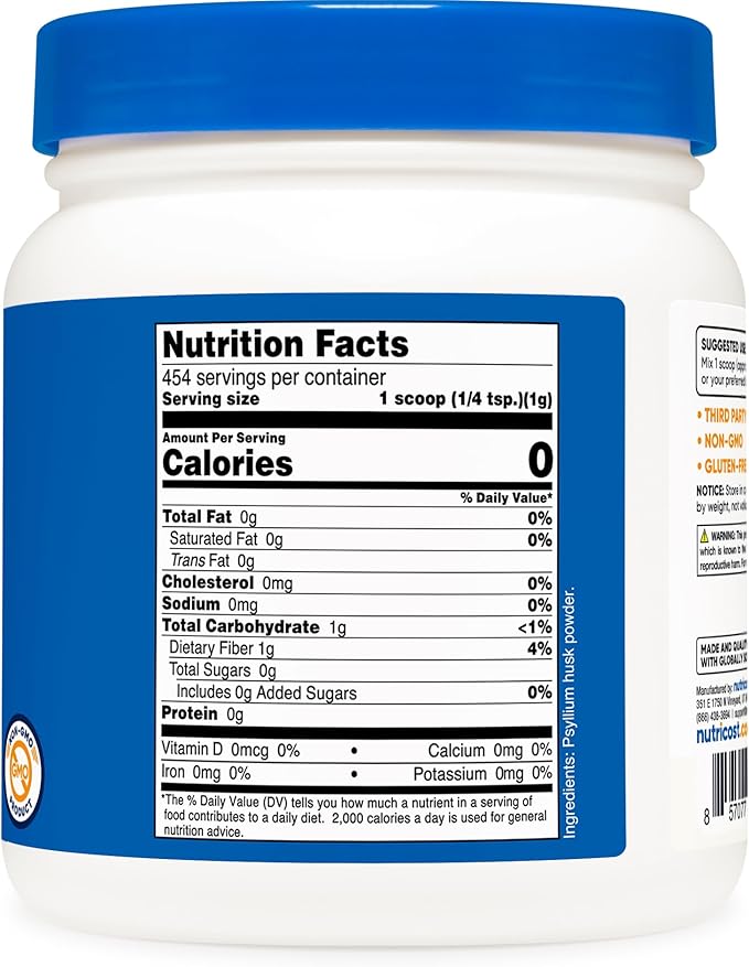 Nutricost Psyllium Husk Ground Powder (1lbs) - Gluten Free and Non-GMO