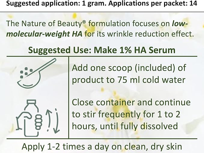 Anti-Wrinkle Hyaluronic Acid Powder Low Molecular Weight (LMW, <15 kDA) Cosmetic Grade Hyaluronic Powder, For Serum or Lotion For Face and Skin, 100% Natural, USA Made, 0.5 Oz (14.2g)