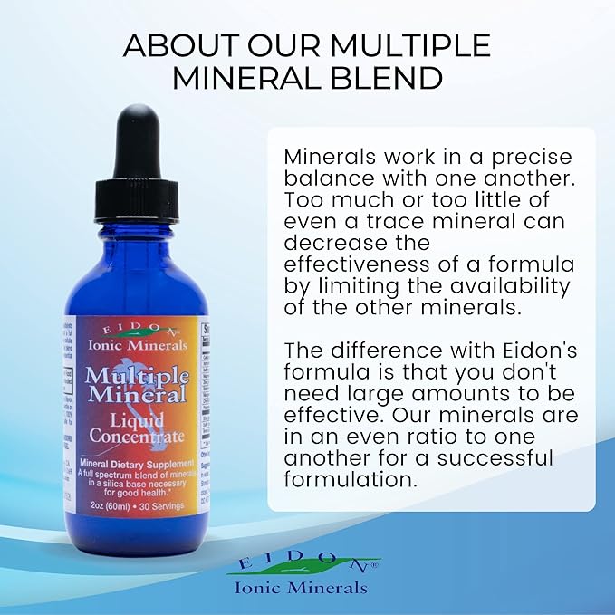 Eidon Ionic Minerals Multiple Minerals Supplement - Ionic Trace Mineral Drops for Water, Natural Liquid Vitamins to Support Heart Health and Hydration, Bioavailable, No Preservatives - 2 oz