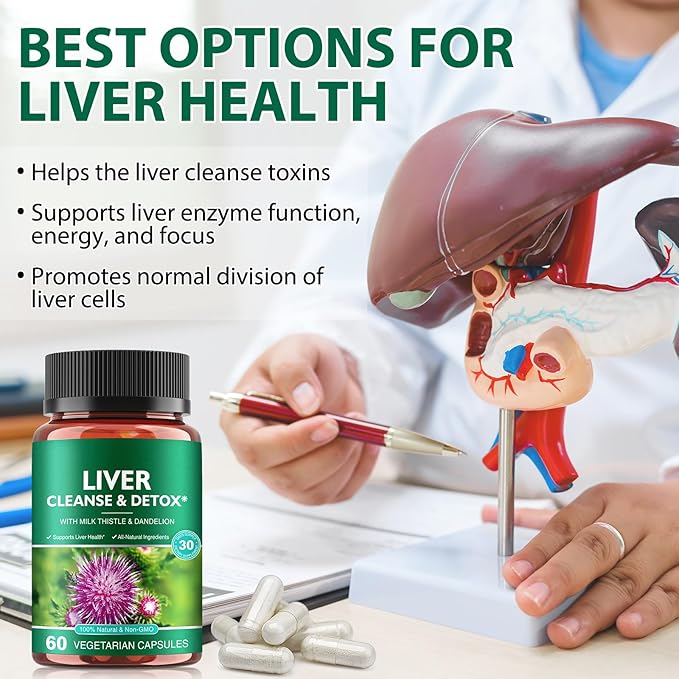 Liver Cleanse Detox and Repair- High Strength Herbal Liver Support Supplement with Milk Thistle Dandelion Root & Vitamins,Ginger and More,60 Vegetarian Capsules for Liver Health