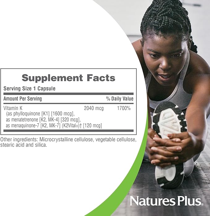 NaturesPlus PRO Super K Complex - 60 Capsules - Promotes Healthy Calcium Metabolism - Includes Vitamins K1 & K2 - Non-GMO, Vegan & Gluten Free - 60 Servings