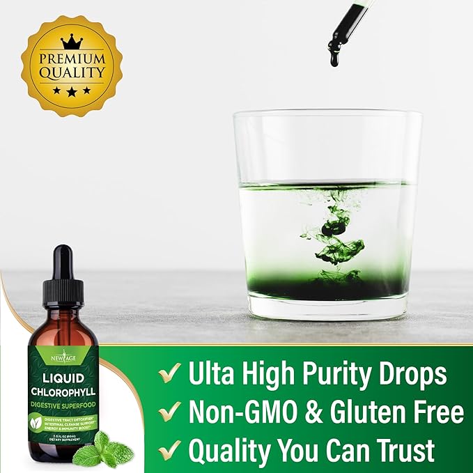 NEW AGE Chlorophyll Liquid Drops - Natural Concentrate – Energy Booster, Digestion and Immune System Supports, Internal Deodorant, Liver Function - (2 Fl Oz (Pack of 4))