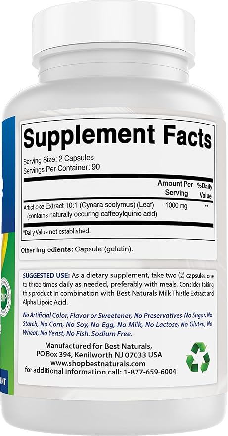 Best Naturals Artichoke Extract 1000 mg Per Serving- 3rd Party Lab Tested - 180 Capsules