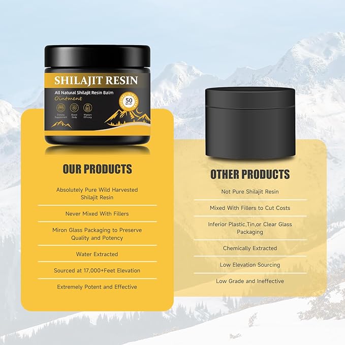 shilajit Resin for Men - Maximum Potency Natural Organic Shilajit Resin in 85+ Trace Minerals, Gold Grade Himalayan Pure Shiljait for Energy,Immune Support, 50 Grams Pack of 2 (6 Months Supply)
