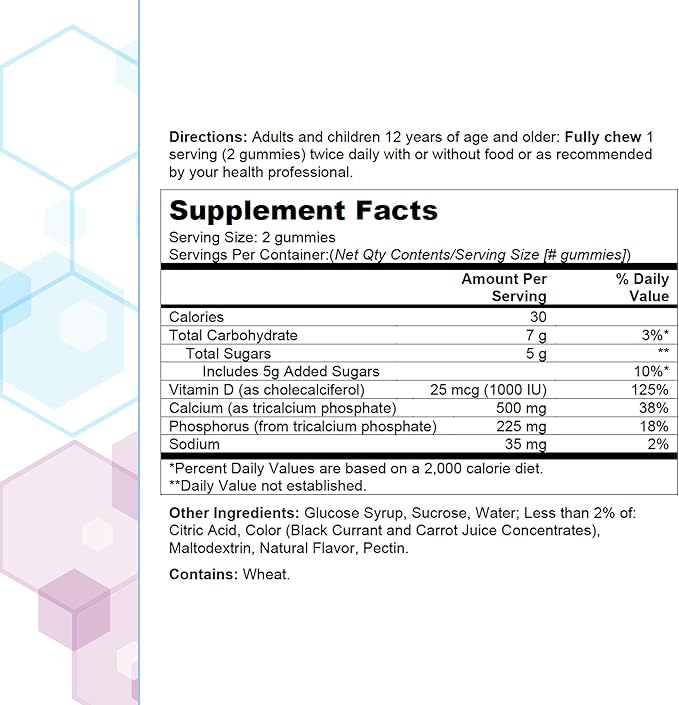 Citracal Calcium Gummies, Calcium Supplement with Vitamin D3, Support Bone Health, for Ages 12+, Natural Raspberry Flavor, 60 Count