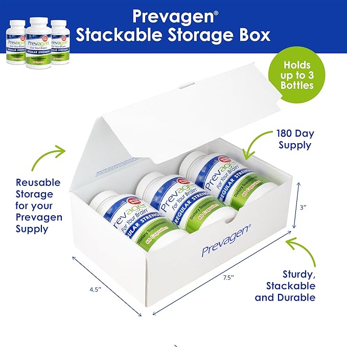 Prevagen Regular Strength 10mg, 60 Capsules |3 Pack| with Apoaequorin & Vitamin D with Attractive and Stackable Storage Box