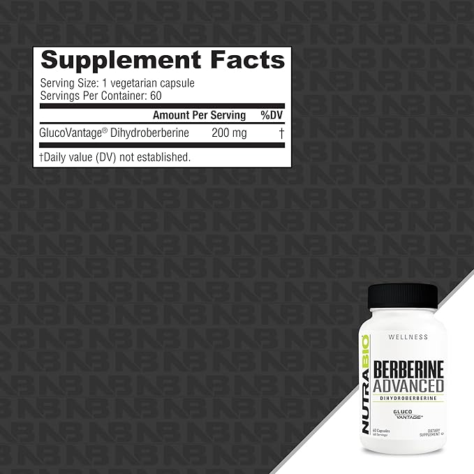NutraBio Berberine Advanced Supplement (Dihydroberberine), 200 mg - Provides Advanced Absorption Carbohydrate Tolerance Support, 60 Caps