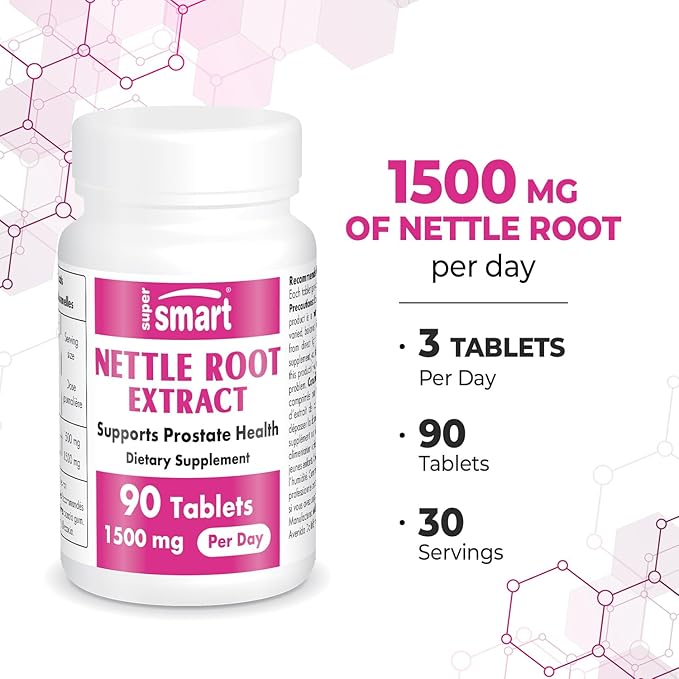Supersmart - Stinging Nettle Root Extract 16:1 (Urtica Dioica) 1500 mg per Day - Prostate & Urinary Health Supplement - Allergies Support | Non-GMO & Gluten Free - 90 Tablets