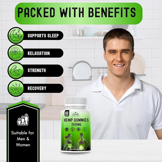 Hemp Gummies 1500mg | High Strength | Delicious Natural Fruit Flavour | Relaxation & Improve Sleep | Vegan & GMO-Free - 60 Gummies