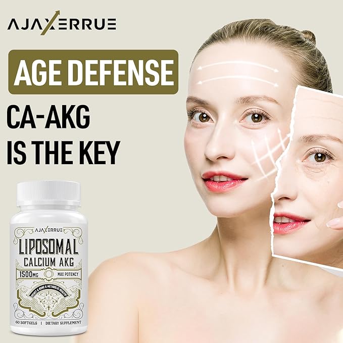 Liposomal Calcium AKG Supplement 1500 MG (Alpha-Ketoglutaric Acid), High Absorption, More Effective Than AAKG, Ca AKG for Longevity, Age Defense, Cellular Energy, Metabolic Function, 60 Softgels