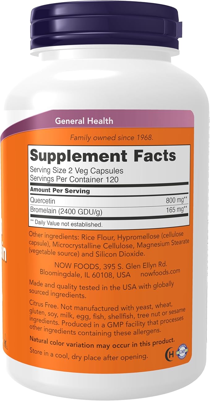 NOW Foods Supplements, Quercetin with Bromelain, Balanced Immune System*, 240 Veg Capsules