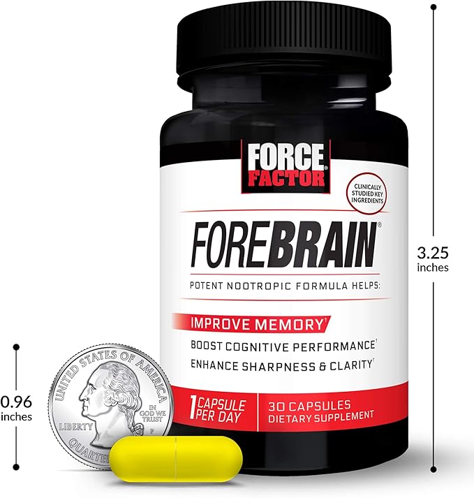 FORCE FACTOR Forebrain, 2-Pack, Nootropic Brain Supplement to Improve Memory, Boost Focus, Increase Mental Energy, and Support Brain Health with Caffeine, Bacopa, and Huperzine A, 60 Capsules
