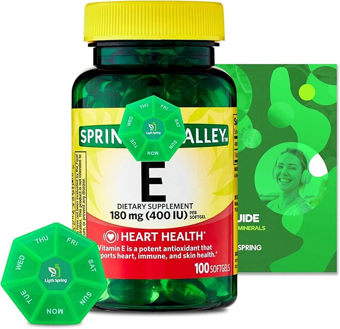 Vitamin E 180 mg (400 IU) 100 Softgels with Bundle Exclusive Vitamins & Minerals - A to Z - Better Ligth&Spring Guide + Weekly Pill Organizer (3 Items)