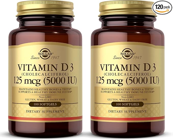 Solgar Vitamin D3 (Cholecalciferol) 10 mcg (400 IU) - 100 Softgels, Pack of 2 - Helps Maintain Healthy Bones & Teeth - Immune System Support - Non-GMO, Gluten Free, Dairy Free - 200 Total Servings