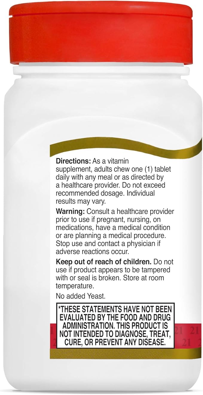 21st Century D3 400 IU Orange Chewable Tablets, Gluten Free, 110 Count (Pack of 3)