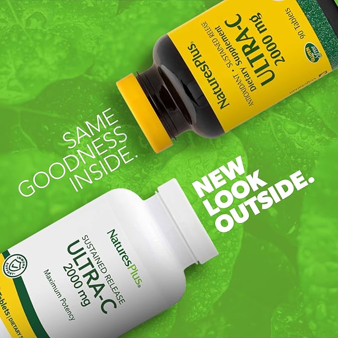Natures Plus Ultra C W/Rose HIPS, Sustained Released - 2000 mg, 90 Vegetarian Tablets - Maximum Potency Immune Support, Antioxidant - Free-Radical Defense - Gluten-Free - 90 Servings