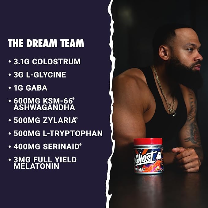 GHOST Sleep Dietary Supplement, Apple Pie - Recovery & Rest with Premium Ingredients Including Melatonin, Colostrum & Ashwagandha - Supports Sleep Quality - Gluten-Free & Sugar-Free