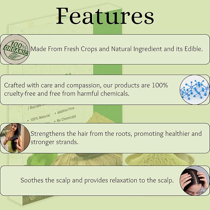 Brahmi Powder Bacopa Powder Centella Asiatica Ayurvedic Herb, Natural Hair Care, Promotes Hair Growth | 5.5 oz (150 GMS)