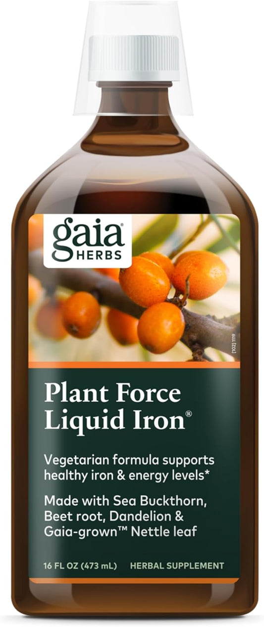Gaia Herbs Plant Force Liquid Iron - Vegetarian Iron Supplement to Help Maintain Healthy Iron & Energy Levels - with Star Anise, Sea Buckthorn, Beet Root, Dandelion & Nettle - 16 Fl Oz (47 Servings)