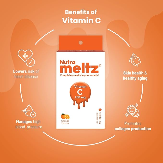 Vitamin C 250mg Tablets - Supports Immune Health, Maintains Healthy Bones & Teeth Quick Dissolving Tablets for Vitamin Deficiency – Orange Flavor (60 Vitamin C Tablets)