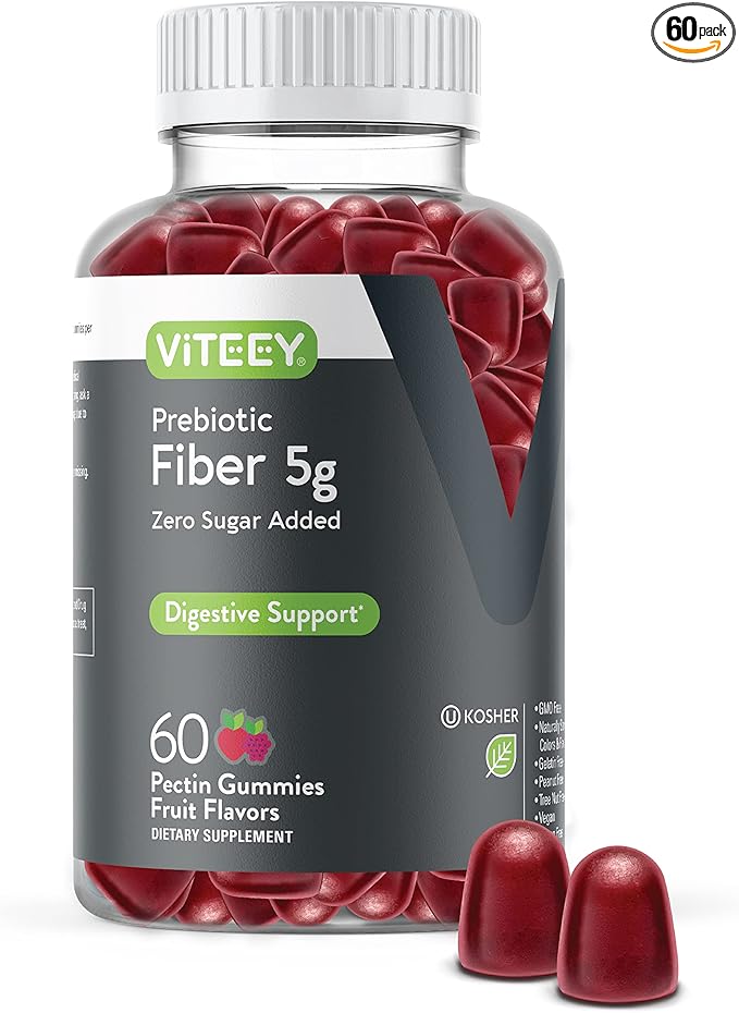 Prebiotic Fiber Gummies for Adults, 5g - Zero Sugar Added - Fiber Supplement Gummies for Digestive Health Regularity & Natural Weight Support - Vegan, Gelatin Free - Chewable Fruit Flavored Gummy
