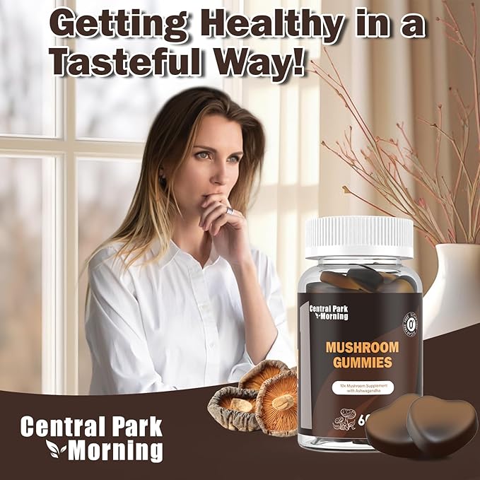Mushroom Gummies, Lion's Mane, Turkey Tail, Reishi, Chaga, Cordyceps Mushroom with Ashwagandha